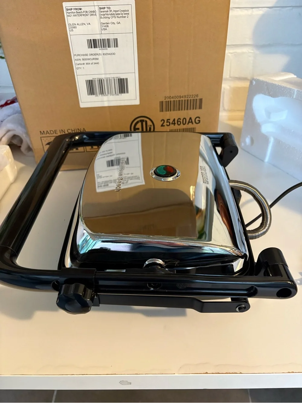 Hamilton Beach Polished Silver Electric Grill with Black Frame